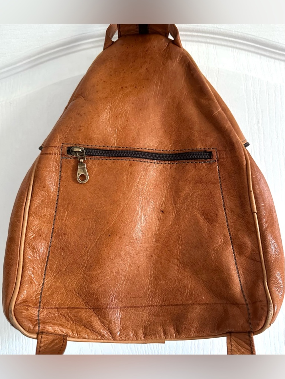 VINTAGE HANDMADE FULL GRAIN MOROCCAN BROWN LEATHER BACKPACK BAG - Picture 6 of 9